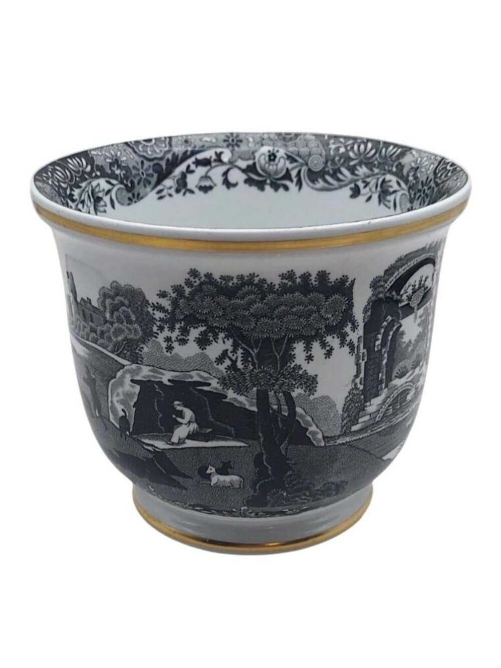 Copeland Spode Black White Italian Porcelain Cachepot Planter England Vintage